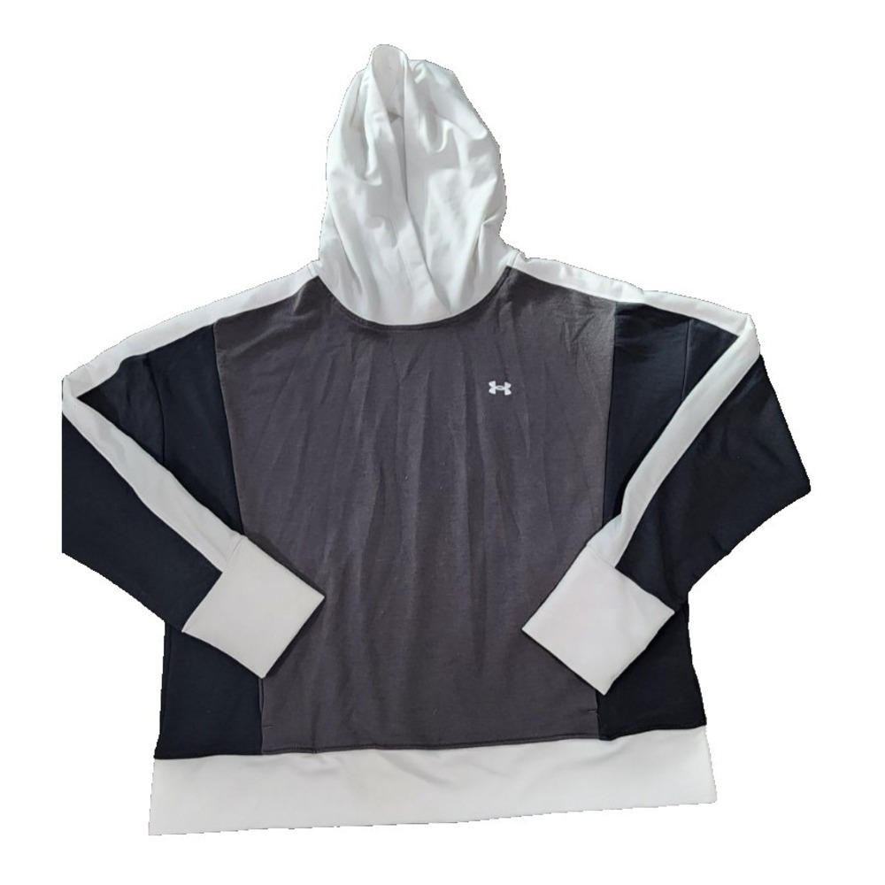 Under Armour Womens Colorblock Hoodie Charcoal Black White Loose Fit Large